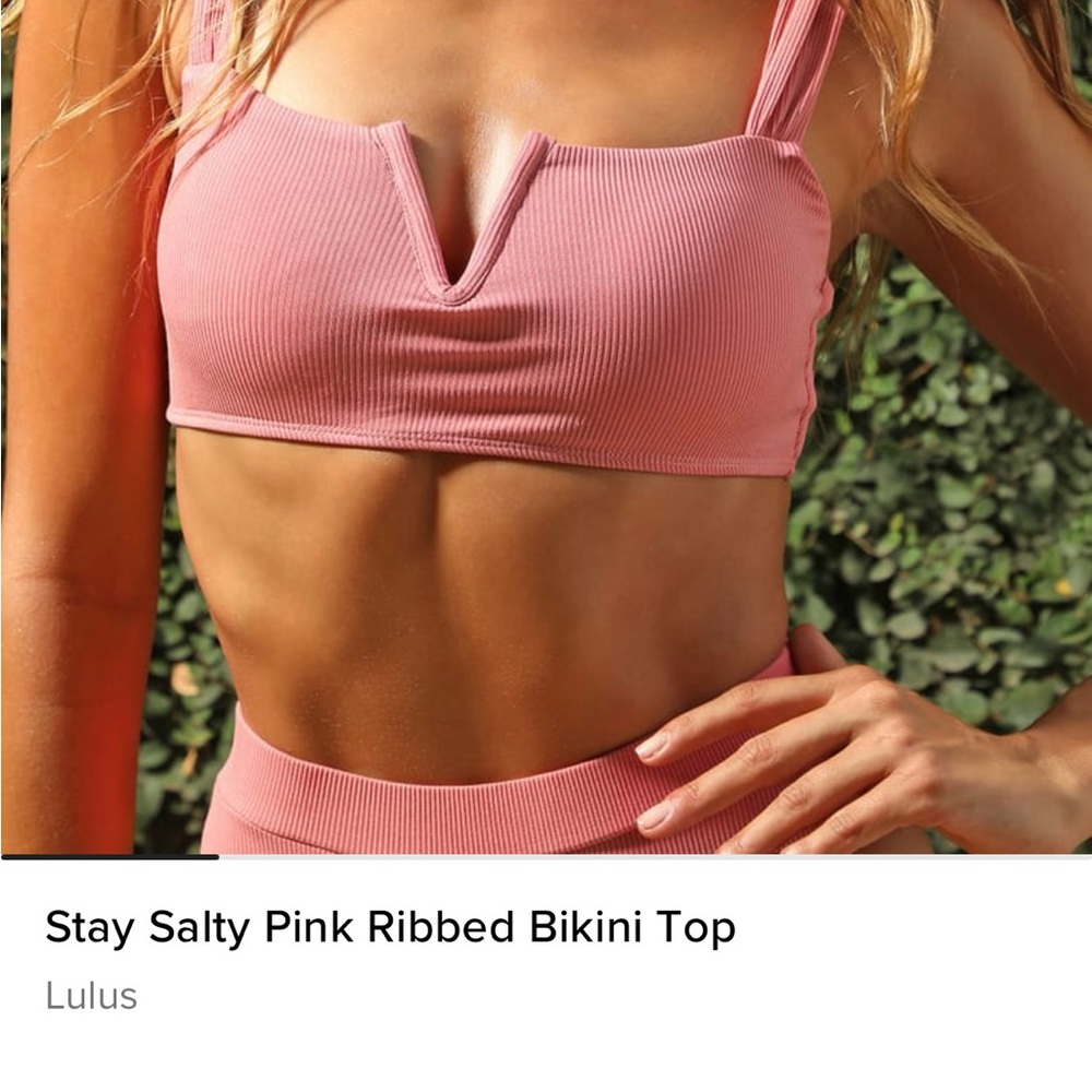 Lulu's Pink Ribbed V-Notch Top Only - Picture 5 of 7